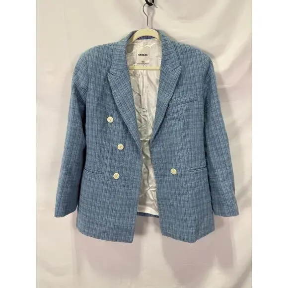 Sandro Blue Nars Blazer Size 42 Missing Buttons w/ Hole & Stains